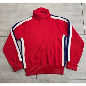 Vintage Cheerleader Supply Co Red Orlon Acrylic Turtleneck Sweater Stripe Sz 36